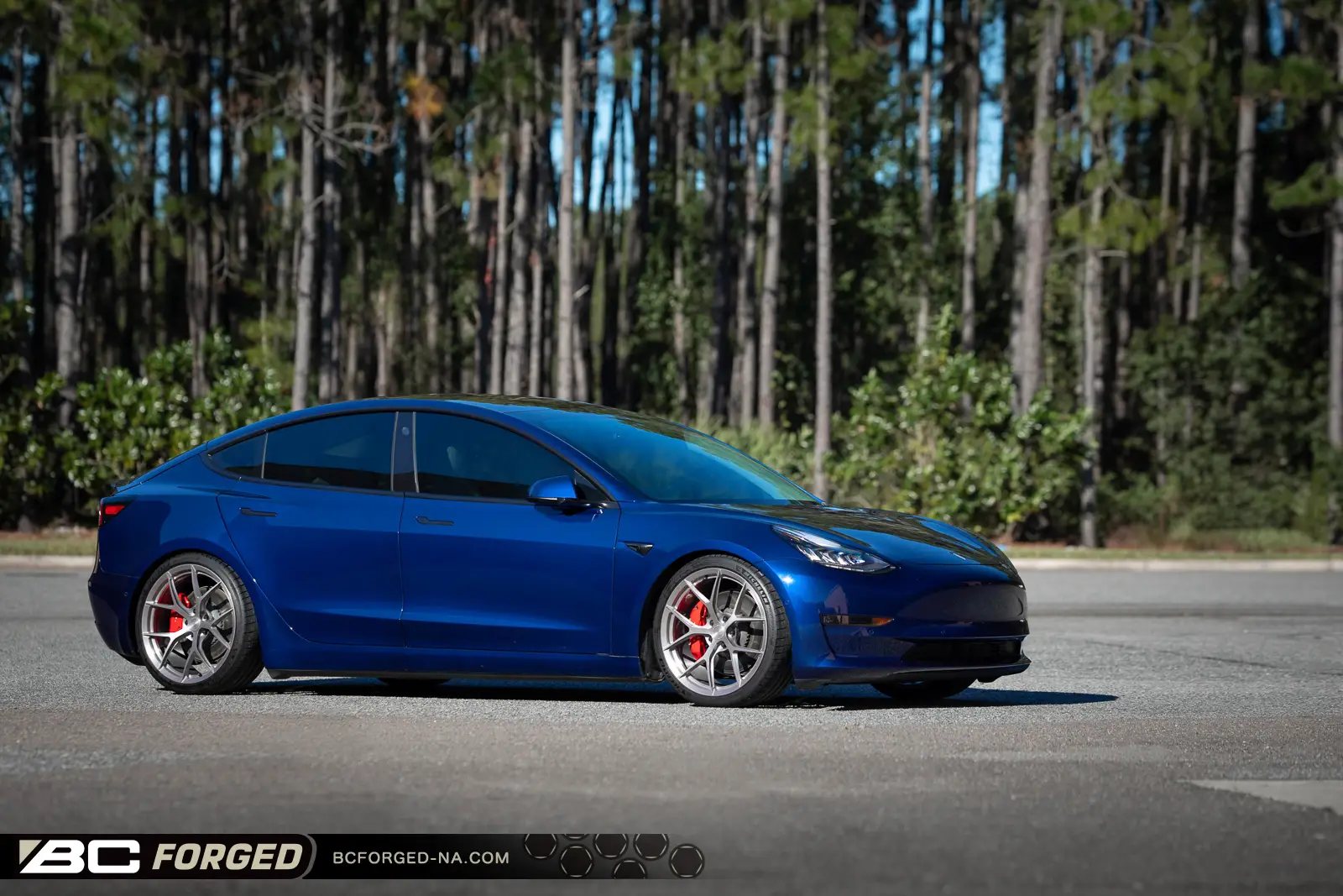 Blue Tesla Model 3 Performance on BC Forged KL01 wheels