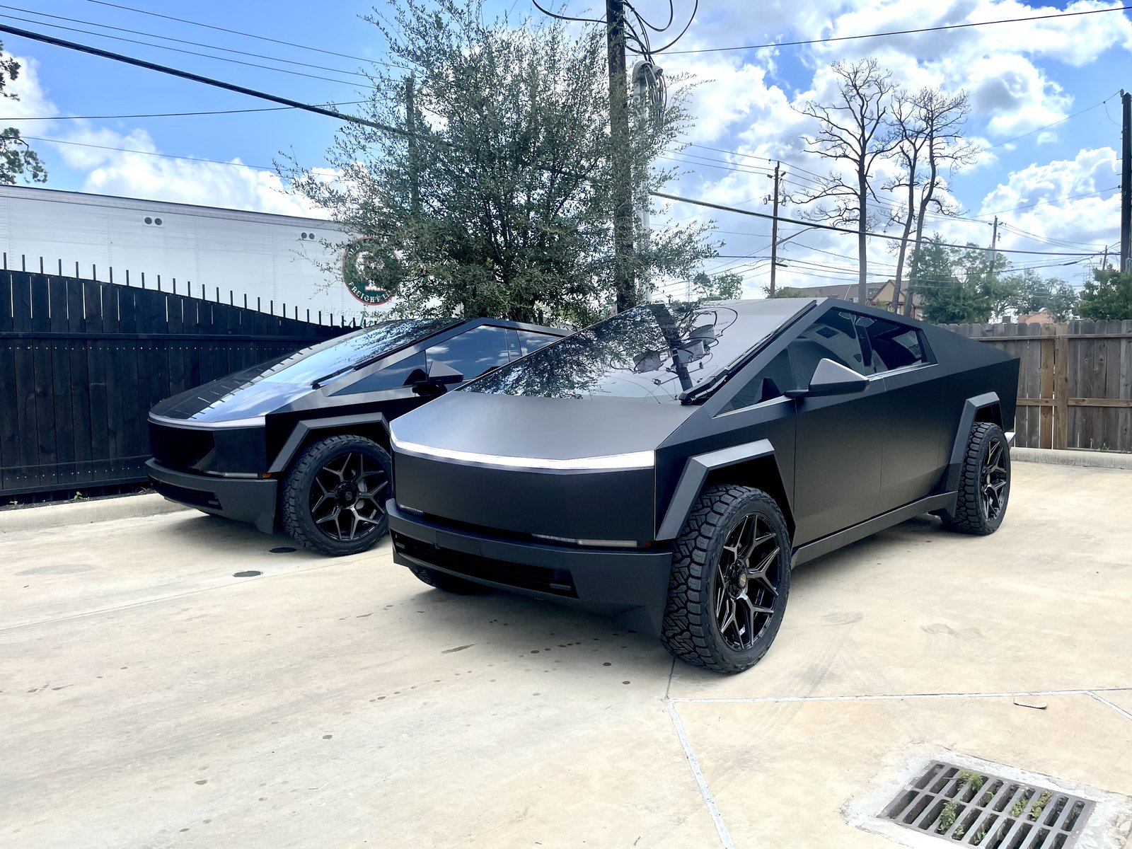 Dual matte black Cybertrucks at EVS Motors