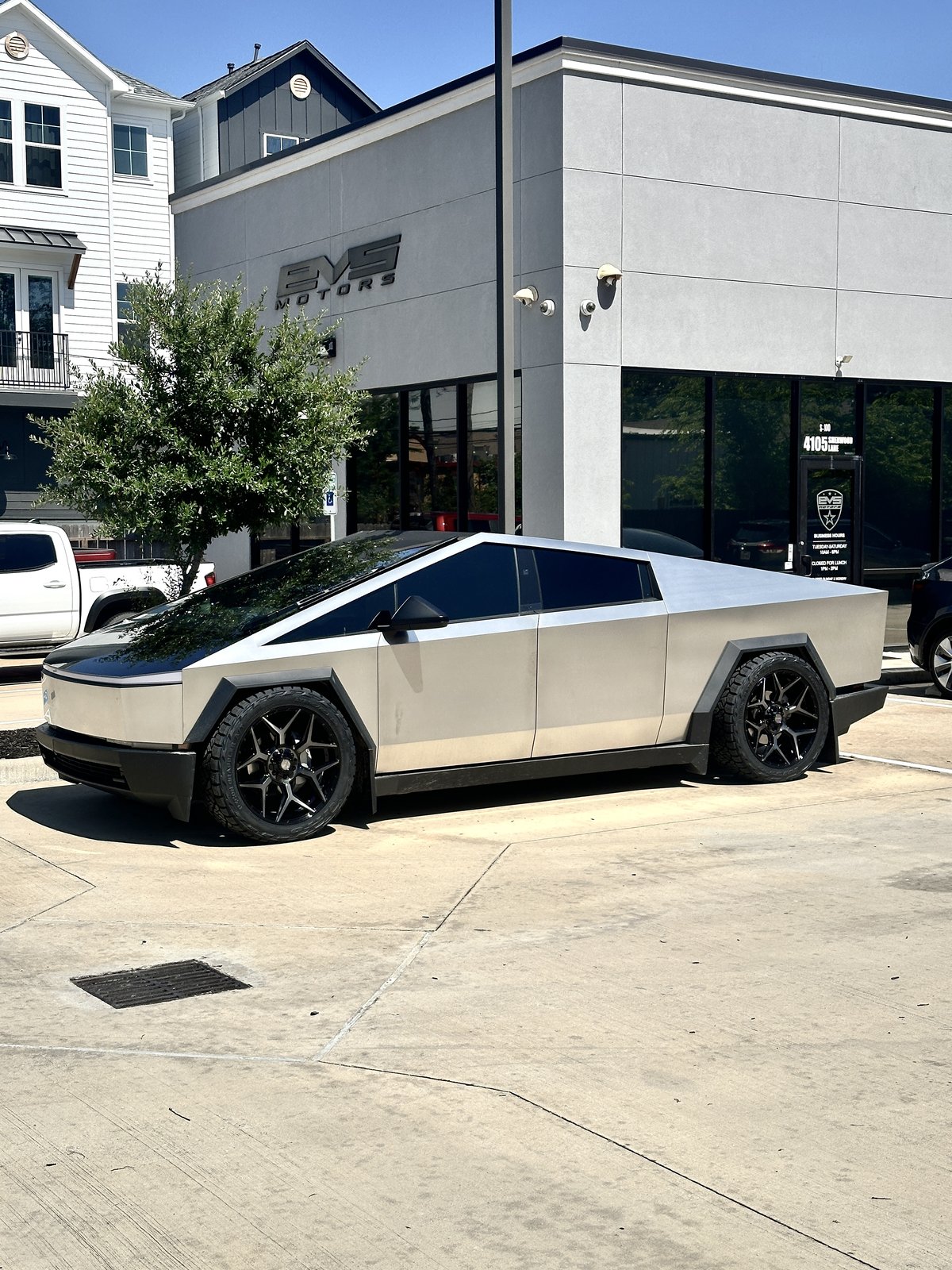 Stainless Cybertruck side profile at EVS 4105