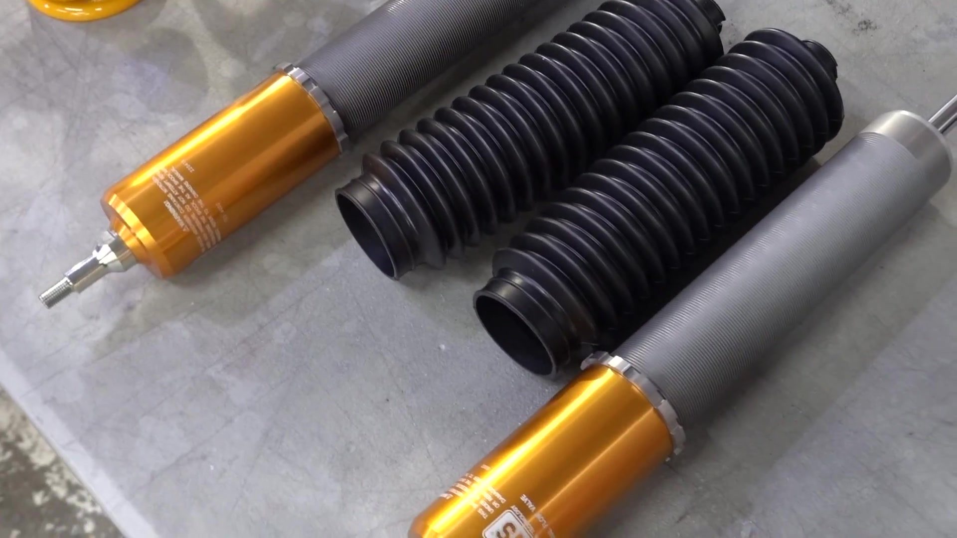 Öhlins dampers on the bench before installation at EVS Motors