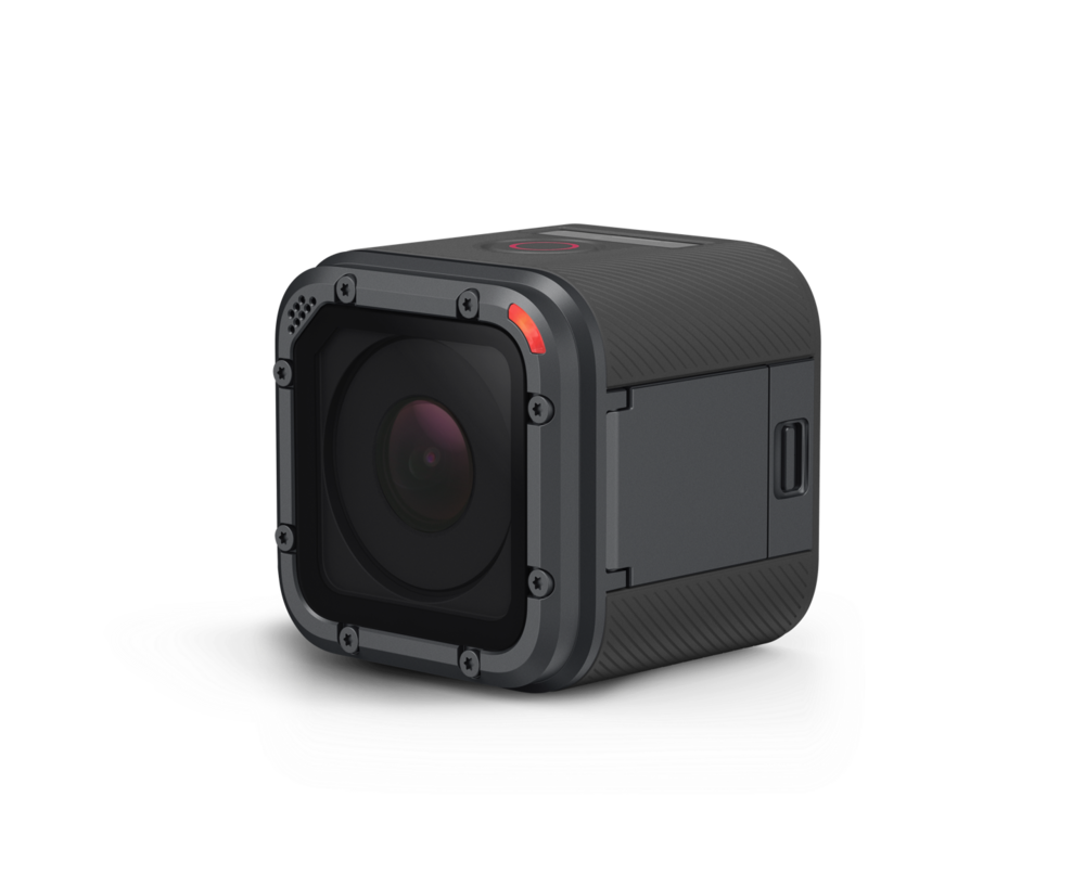 GoPro HERO5 Session, front, left angle view showing USB port