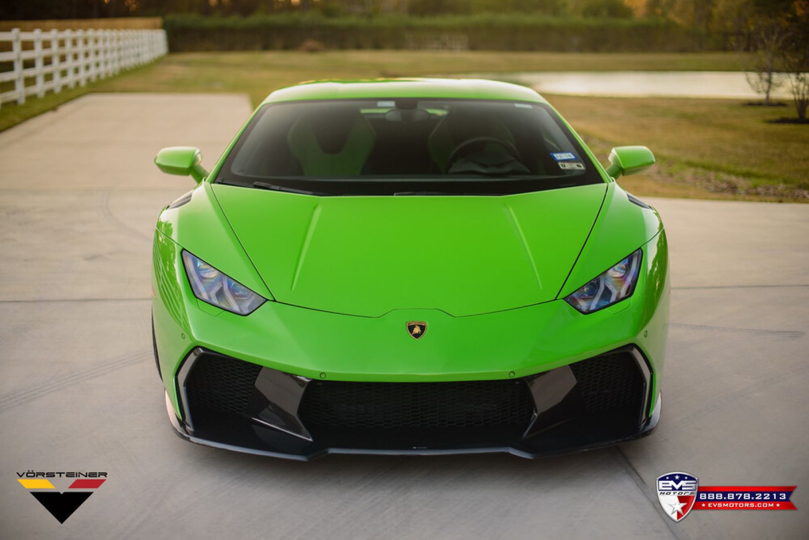 Vorsteiner aero kit for green Lamborghini Huracan, front view