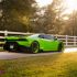 Vorsteiner aero kit for green Lamborghini Huracan, angled rear view