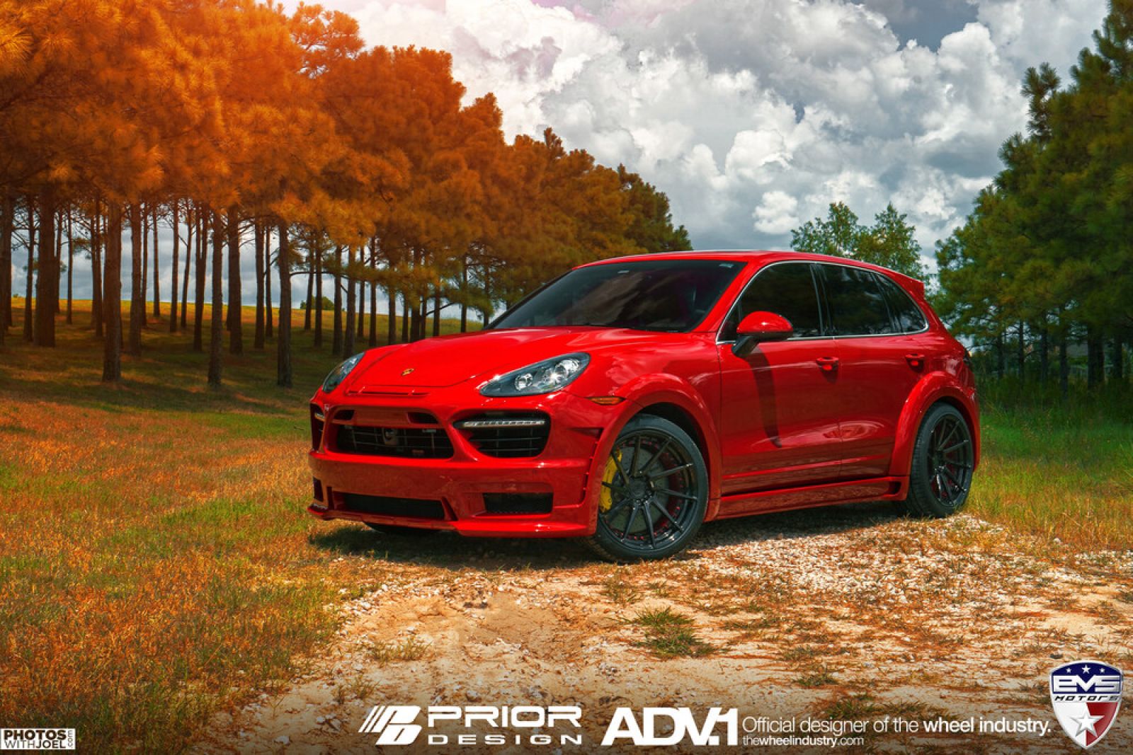 Prior Design aero kit for a red Porsche, angled front view