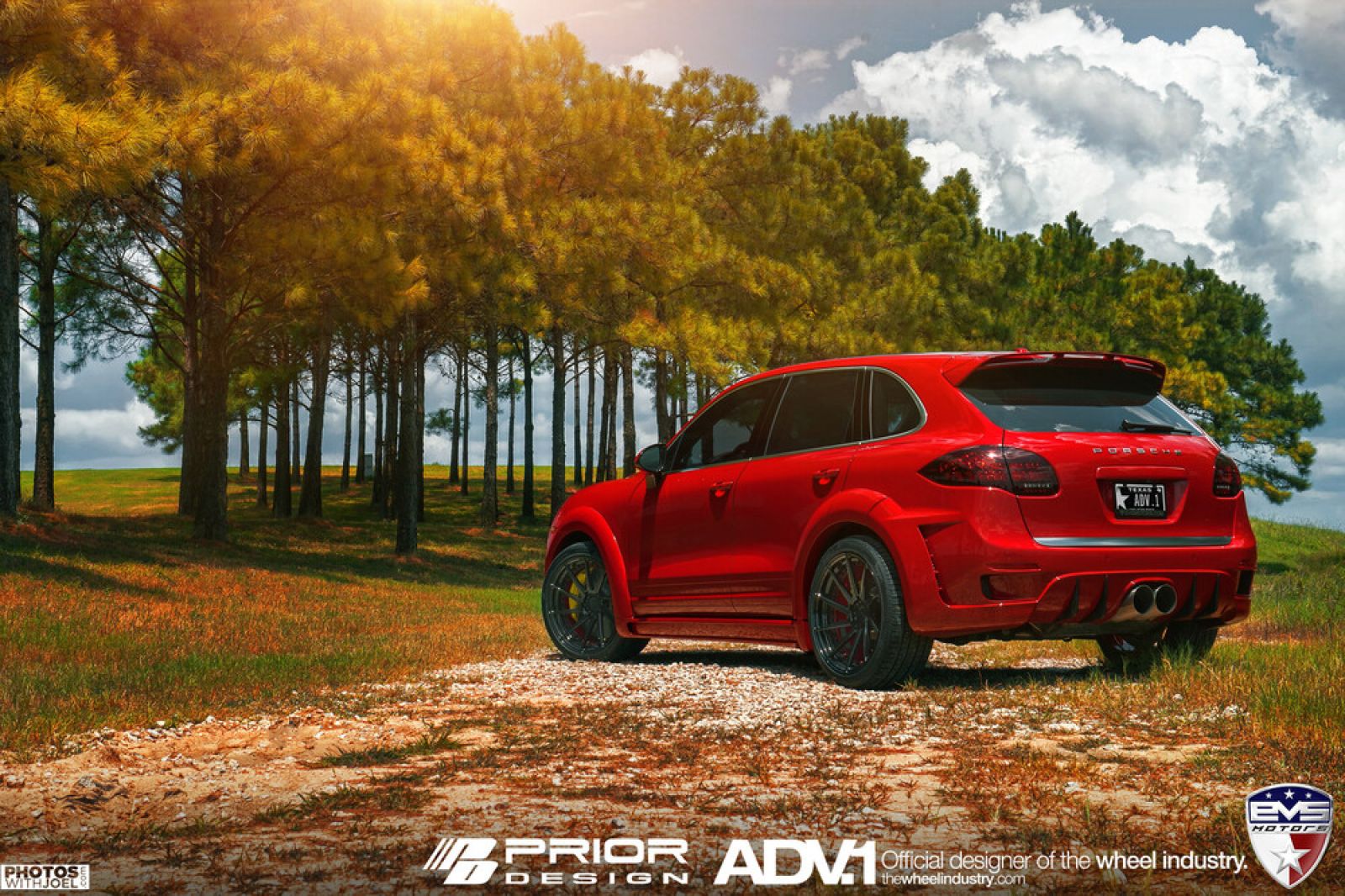 Prior Design aero kit for a red Porsche, angled rear view